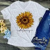 Stay Sunny Sunflower V-neck Marble Tee Shirt